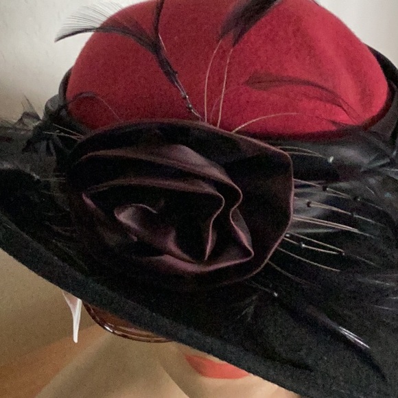 Chic Women\'s Black and Red Hat with Feather Accent main image 6